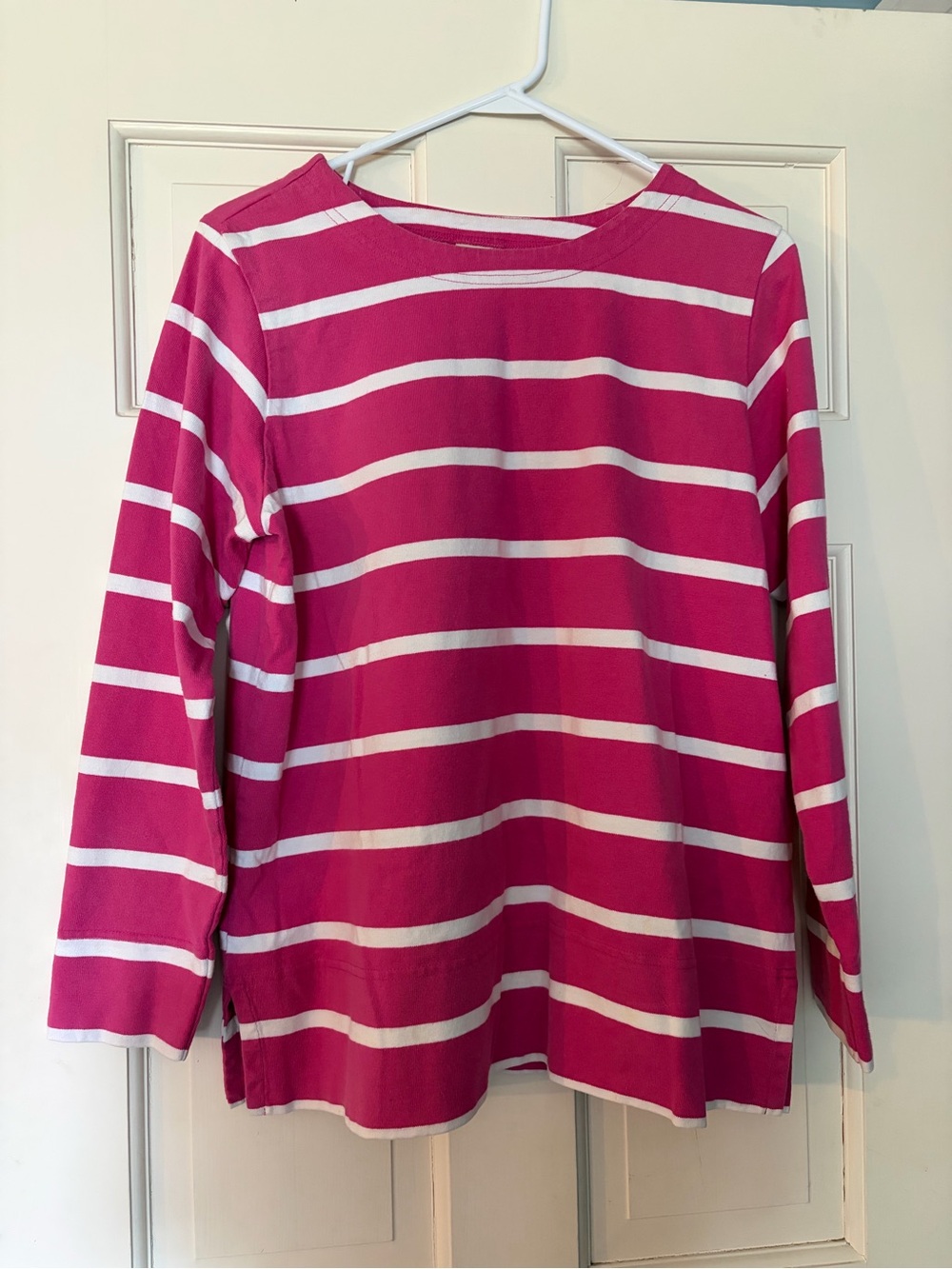 L.L. Bean Pink and White Striped Long-Sleeve Tee, Size M